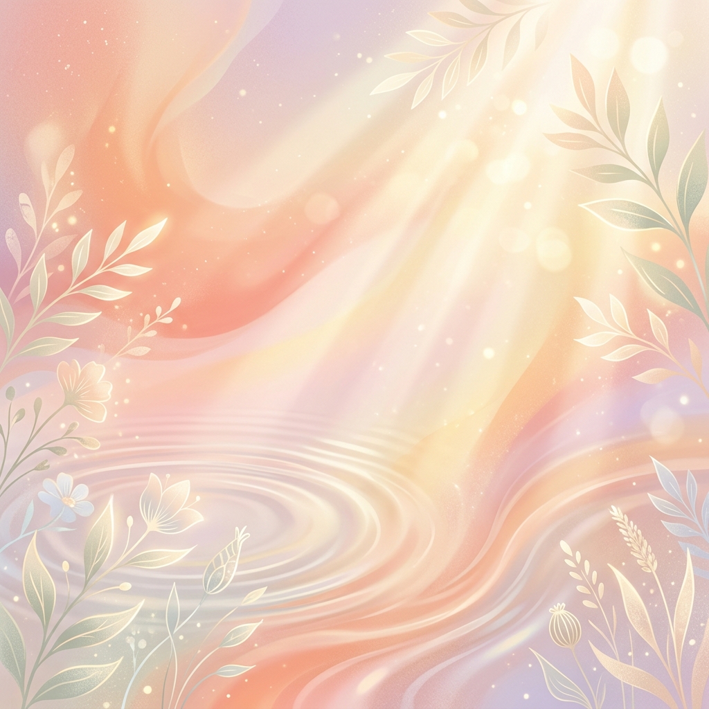 A serene sunset abstract landscape with soft ripples and glowing light rays representing mindfulness